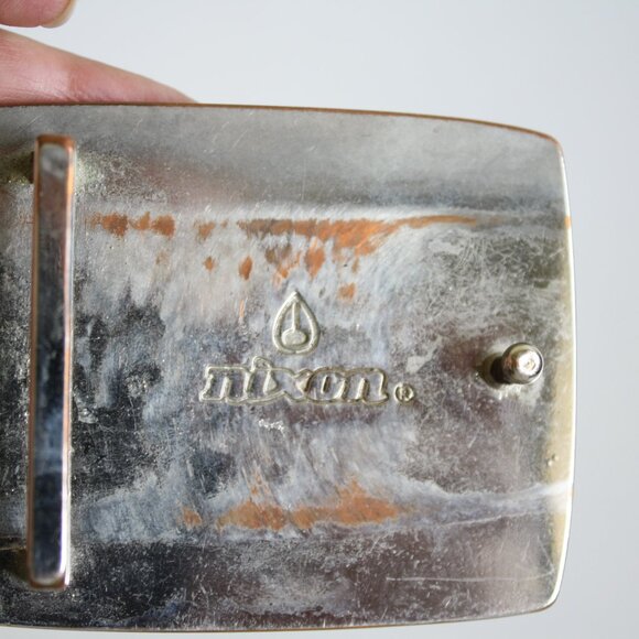 Vintage Nixon Belt buckle Brown enamel silver logo unisex - Picture 5 of 5